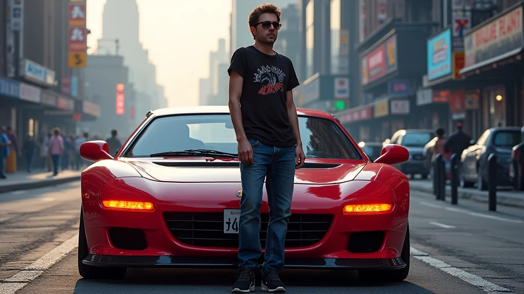 The image shows a player in a fast vehicle in GTA 5 Online, highlighting a way to make money quickly.