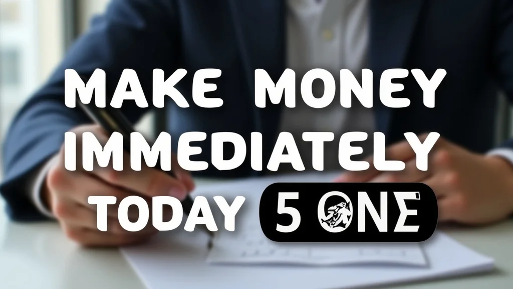 The image shows a person happily typing on a laptop, symbolizing making money online immediately today.