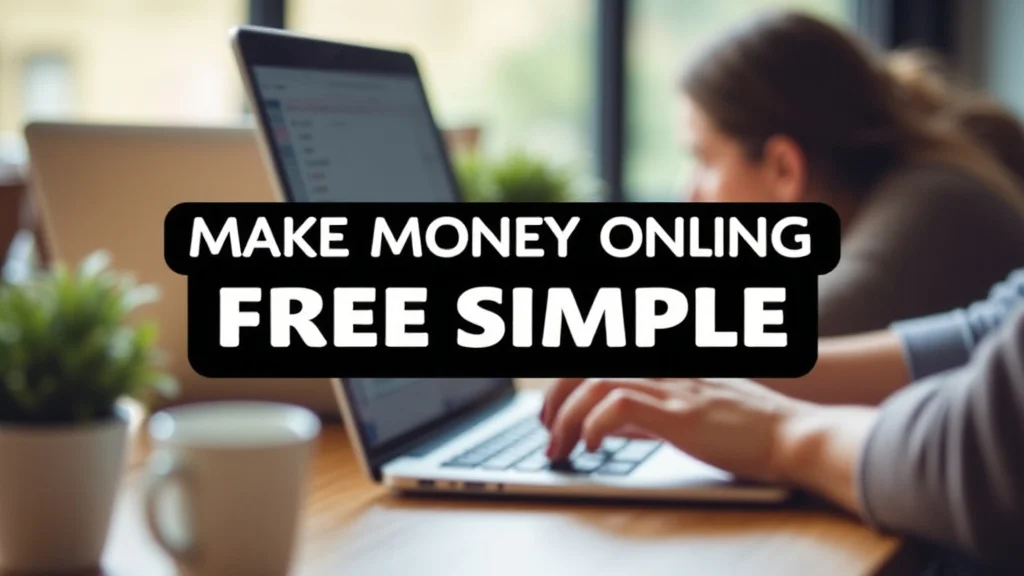 The image shows someone working on a laptop, symbolizing making money online today, free and simple.