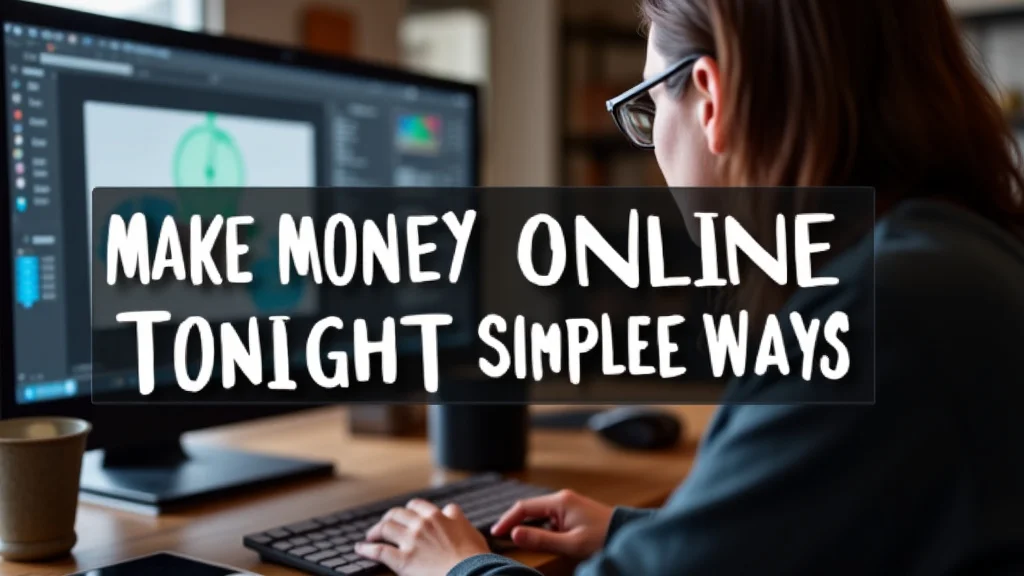 The image shows a person happily using a laptop, suggesting simple ways to make money online tonight.