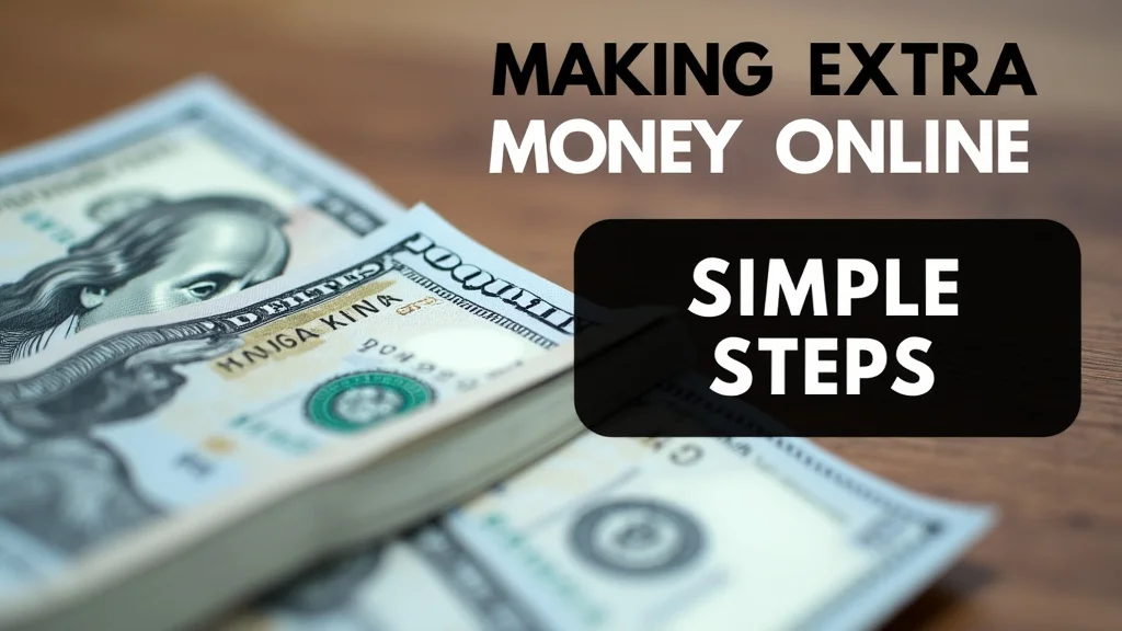 This image shows a laptop with graphics representing online earning and growth, illustrating making extra money online simple steps.